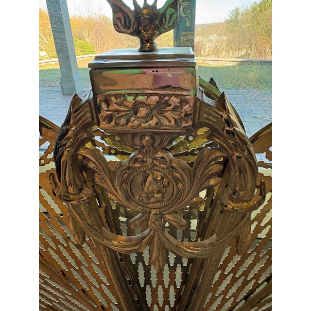 Gold Peacock Brass Fireplace Screen For Sale - Image 8 of 9