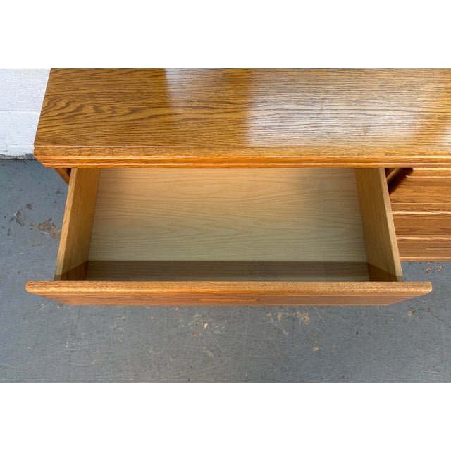 Vintage Modern Solid Oak Six-Drawer Dresser W/ Tri-Fold Mirror For Sale - Image 12 of 17