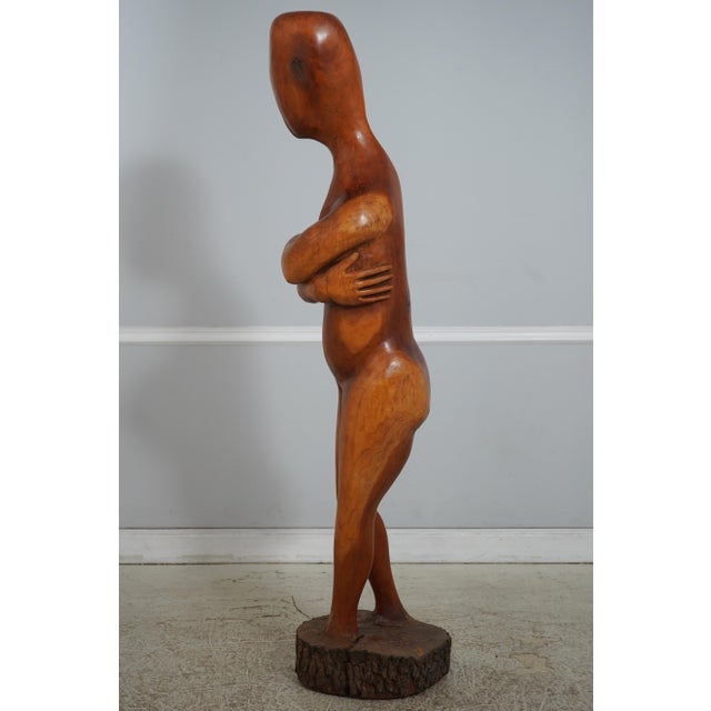 Modern Life Size Modern Design Woman Wood Carved Sculpture Statue - Signed GPN For Sale - Image 3 of 11
