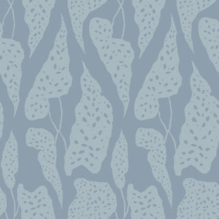 Begonia Wallpaper by Susan Hable in White on Blue For Sale
