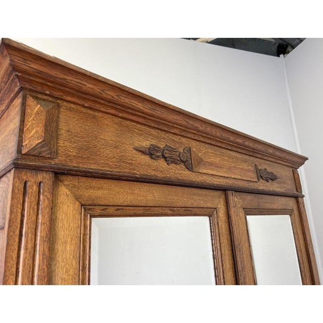 French Two-Door Wardrobe in Oak with Mirror For Sale - Image 4 of 18