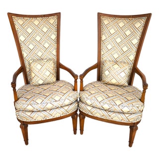 French Louis XVI High Back Accent Dining Chairs Pair For Sale