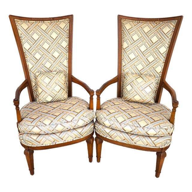 French Louis XVI High Back Accent Dining Chairs Pair For Sale