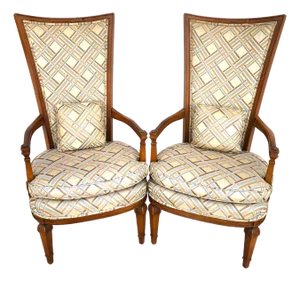 French Louis XVI High Back Accent Dining Chairs Pair