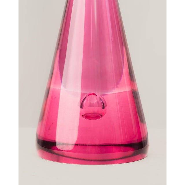 Cone-shaped figure in pink Murano glass with an internal droplet at the bottom. Signed on the base as Barnini, an...