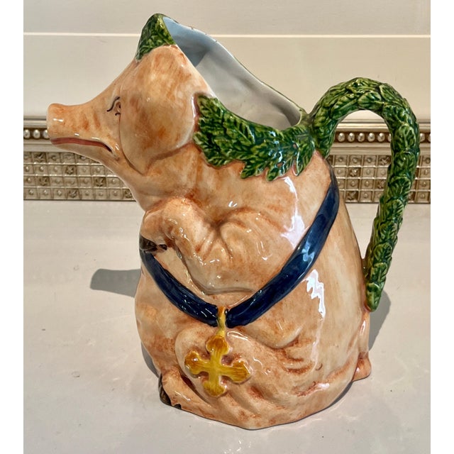 A beautifully crafted Italian Majolica Pig Pitcher. The piece is a wonderful and warm addition to any kitchen or bar area....