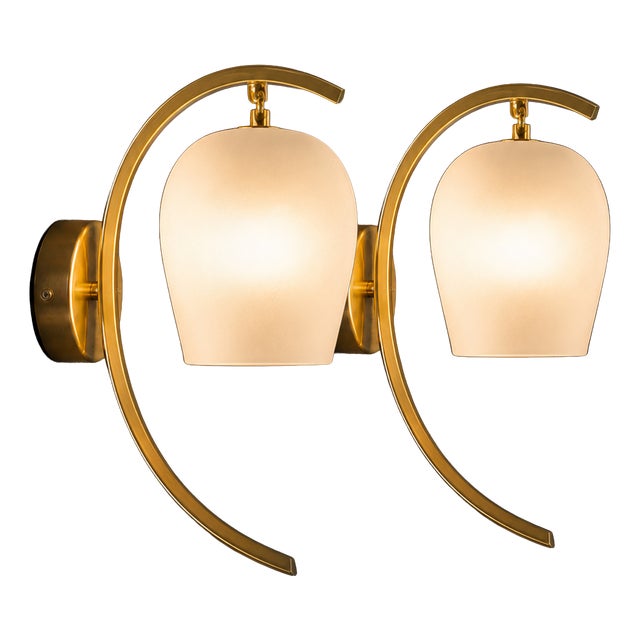 Glass and Brass Wall Lamps by Pietro Chiesa for Fontana Arte, Italy, 1940s, Set of 2 For Sale