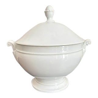 Antique French White Porcelain Soup Tureen With Pinecone Finial For Sale
