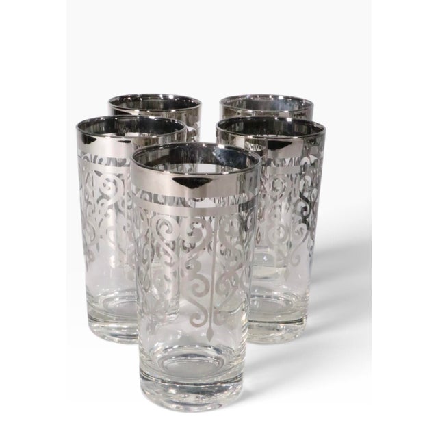 Nice clean set of five silver glasses Hollywood Regency style Highball glasses, in very good, clean, ready ton use...