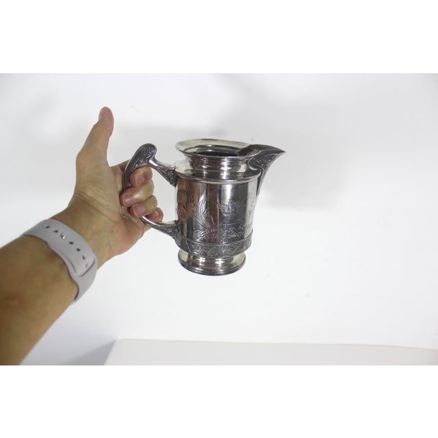 Antique Quadruple Silver Plate Pitcher Creamer Vase Hartford Etched Bird For Sale - Image 15 of 16