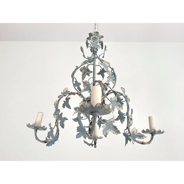 Italian Blue Ivy Tole Chandelier, 1950s For Sale - Image 3 of 11