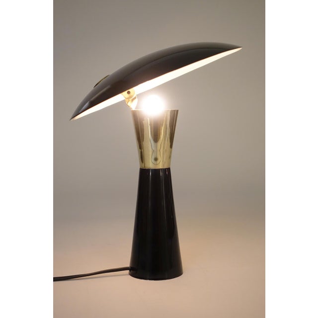 Mid-Century Modern Euro Atomic Modern Spage Age Reflector Saucer Disk Brass Table Lamp in the Manner of George Nelson, 1950's For Sale - Image 3 of 10