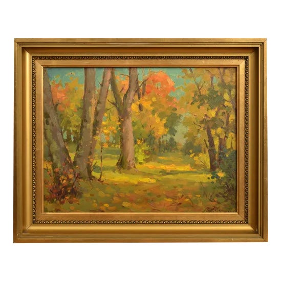 Autumn Landscape, Oil on Board, 20th Century For Sale