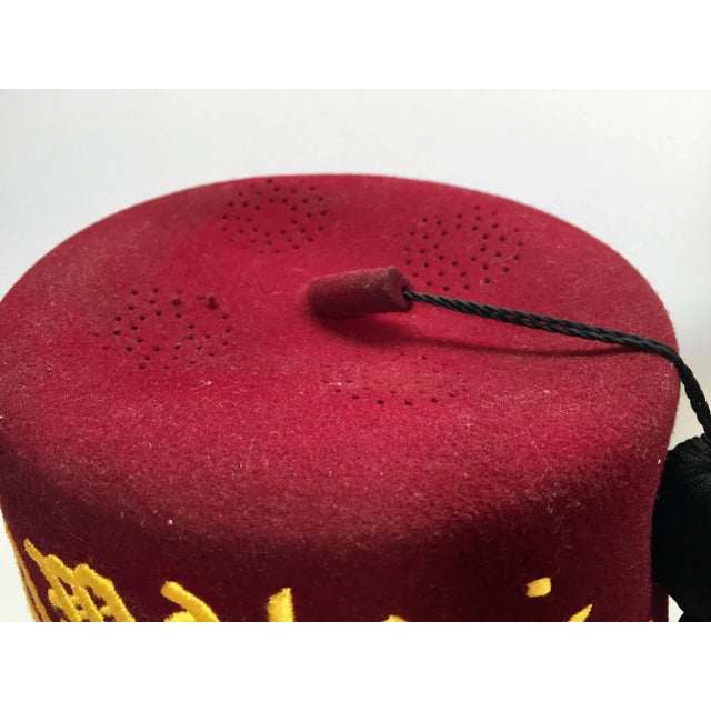 Textile Vintage Al Malaikah Masonic Shriner Burgundy Wool Fez Hat For Sale - Image 7 of 12
