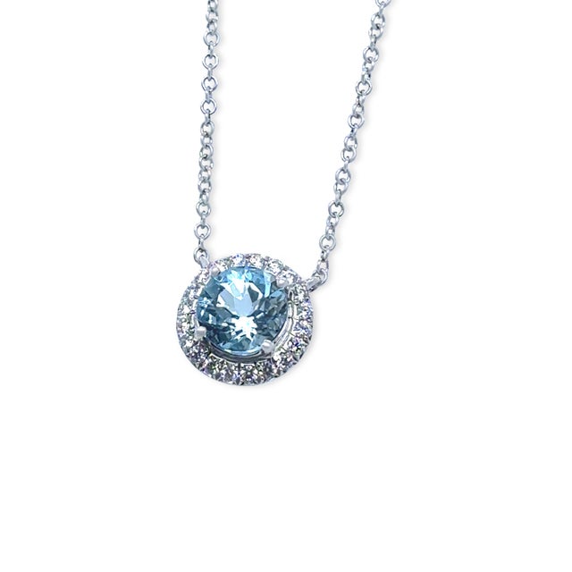 Contemporary Tiffany & Co. Platinum Soleste Aquamarine & Diamond Necklace 1.00ct 3.88g For Sale - Image 3 of 12