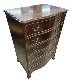1970s Flame Mahogany Serpentine Front 6 Drawer Chest of Drawers