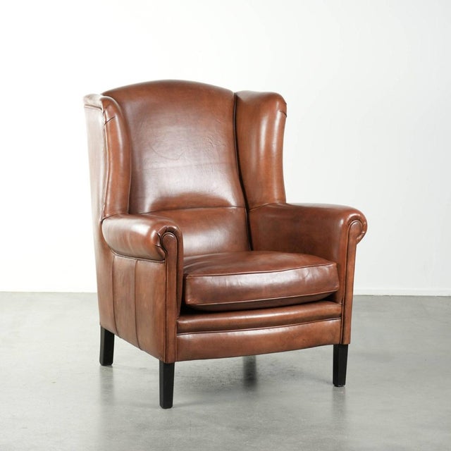 Large Wing Chair in Sheepskin Leather For Sale - Image 15 of 15