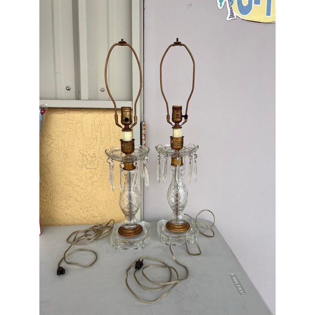Vintage Pair of Crystal Lamps-2 For Sale In West Palm - Image 6 of 7