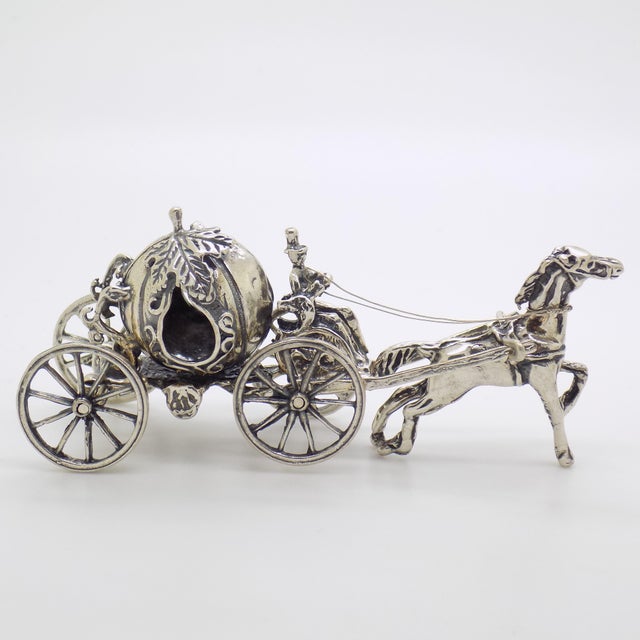 Vintage Italian Handmade Silver Cinderella Pumpkin Carriage with Horse Figurine, 1980s For Sale - Image 3 of 13