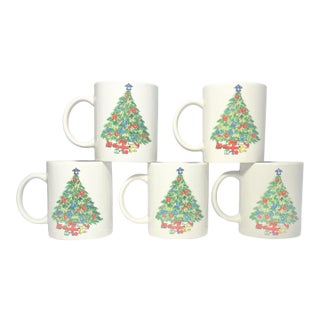 1980s Vintage Set of 5 Porcelain “Christmas Tree” Mugs For Sale