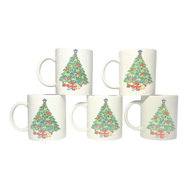 1980s Vintage Set of 5 Porcelain “Christmas Tree” Mugs For Sale