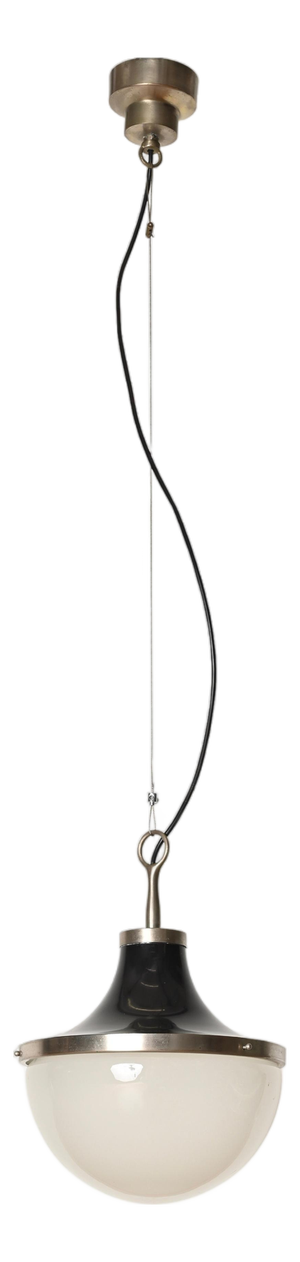 Pi Pendant in Opaline Glass and Nickel attributed to Sergio Mazza for Artemide, Italy, 1960s