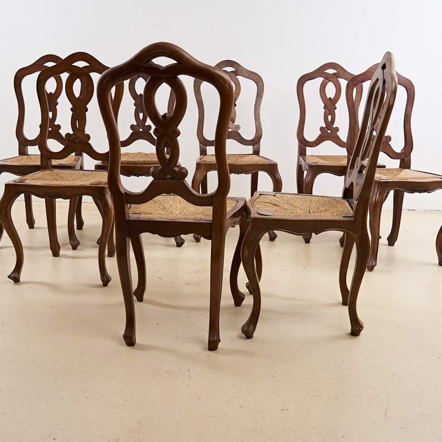 Antique Wooden Chairs with Straw Seats, Set of 8 For Sale - Image 6 of 8