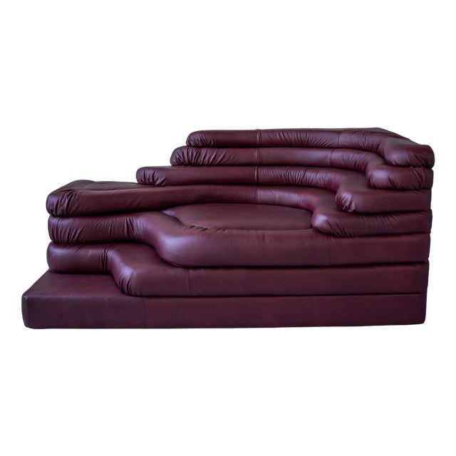 Terrazza Landscapes in Burgundy Leather by Ubald Klug for de Sede, 1970s, Set of 4 For Sale