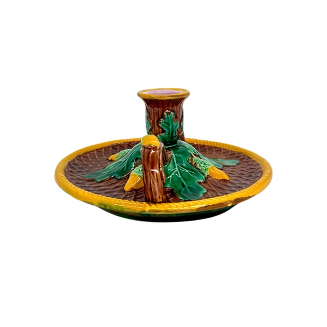 Late 19th Century A George Jones Majolica Candlestick Stand With Acorns and Oak Leaves, Ca. 1870 For Sale - Image 5 of 11