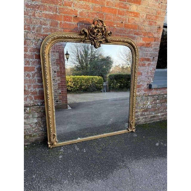Gold Large Antique 19th Century English Arched Top Gilt Mirror For Sale - Image 8 of 9