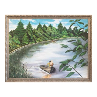 A.Parhimovitš Two in a Boat 2014 Landscape Pirita River in Estonia Acrylic on Canvas Paintings For Sale