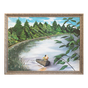 A.Parhimovitš Two in a Boat 2014 Landscape Pirita River in Estonia Acrylic on Canvas Paintings