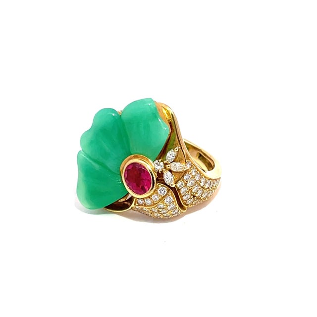 Early 21st Century 18k Yellow Gold Chalcedony, Ruby & Diamond size7.5 Fashion Ring For Sale - Image 5 of 6