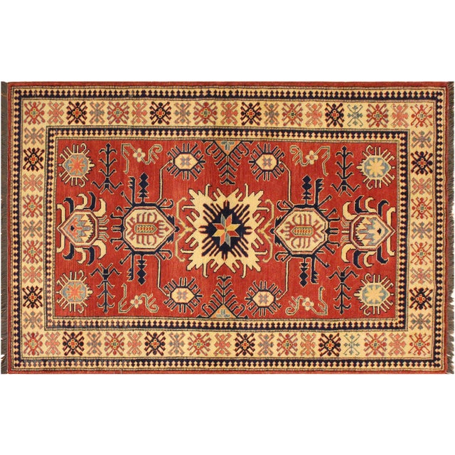 Rustic Super Kazak Rust/Beige Wool Rug - 4'0'' X 6'2'' For Sale - Image 9 of 10