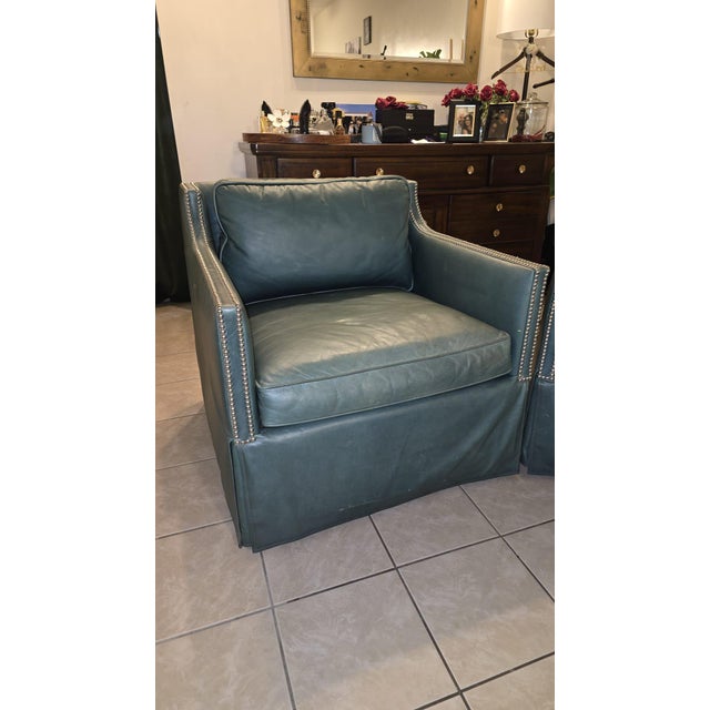 Bernhardt Bernhardt "Delano" Leather Club Chairs For Sale - Image 4 of 12