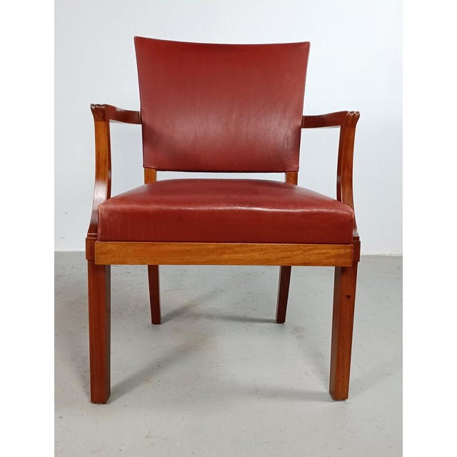 Restored Barcelona or The Red Chairs by Rud Rasmussen for Kaare Klint, 1935, Set of 2 For Sale - Image 3 of 15