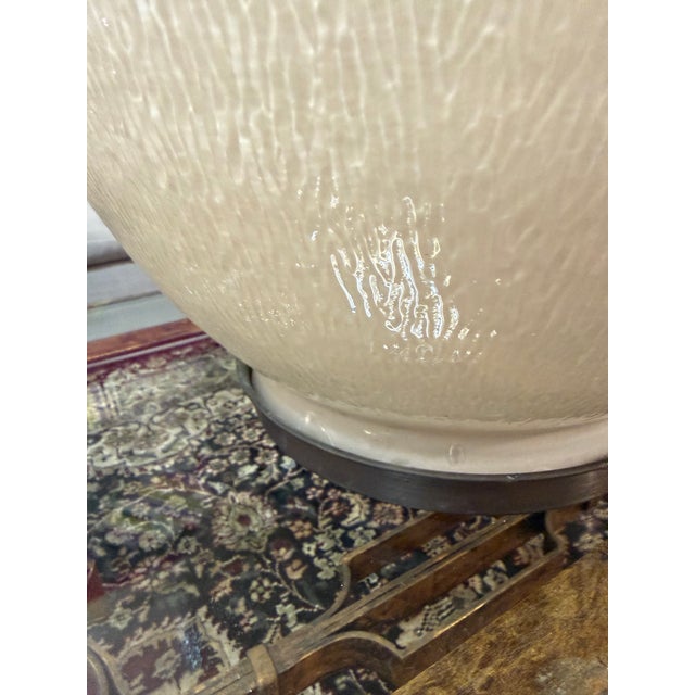 19th C French Textured Milk Glass Post Street Lamps/ Lanterns Restored a Pair For Sale In Miami - Image 6 of 11