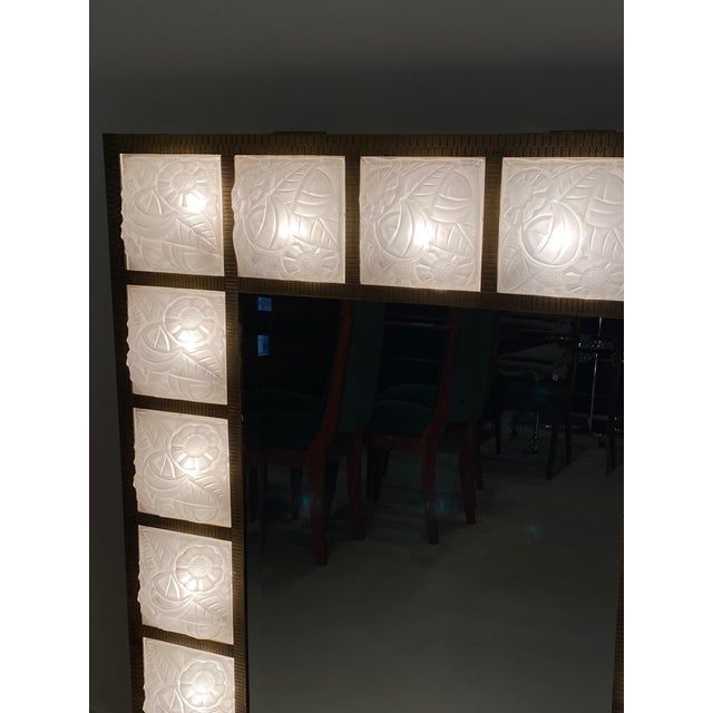 1930s Degue Signed French Art Deco Grand Light Mirror For Sale - Image 12 of 13