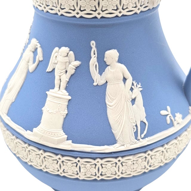 Blue Wedgwood Blue Jasperware Neoclassical Pitcher Jug, English Stoneware For Sale - Image 8 of 11