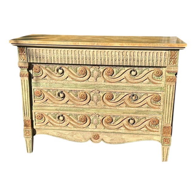 1980s Venetian Style Painted Palm Beach Regency John Widdicomb Chest of Drawers For Sale