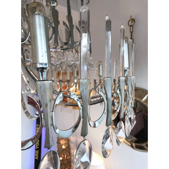 Metal 2 Chandeliers Ovali by Sciolari, Italy, 1970s For Sale - Image 7 of 12