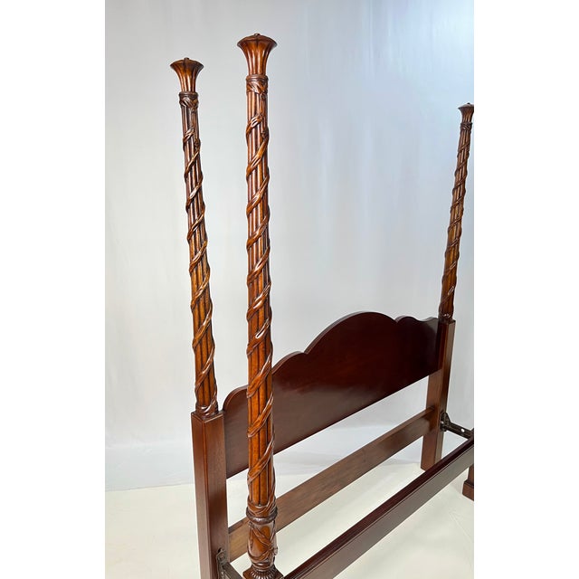 Chippendale Hickory Chair Co. Attributed Queen-Size Reed and Ribbon Four-Poster Bed For Sale - Image 3 of 14