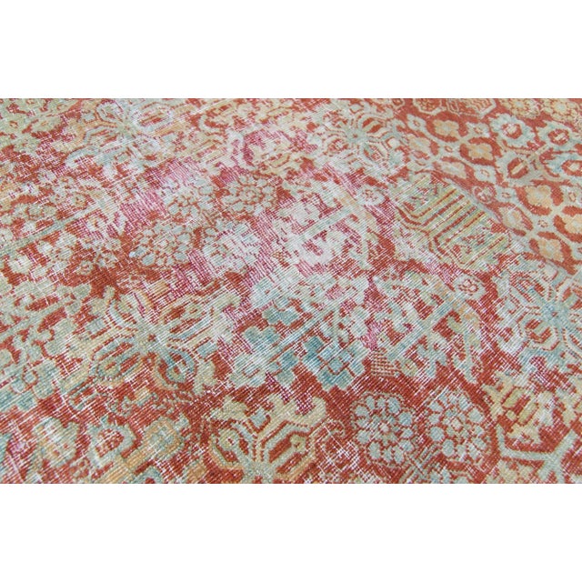 Terra Cotta 1930s Vintage Medallion Light Blue Terra Cotta Hand-Knotted Rug - 11’2” X 16’2” For Sale - Image 8 of 11