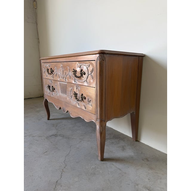 1980's Vintage French Provincial Carved Wood Two-Drawer Nightstand For Sale - Image 4 of 18