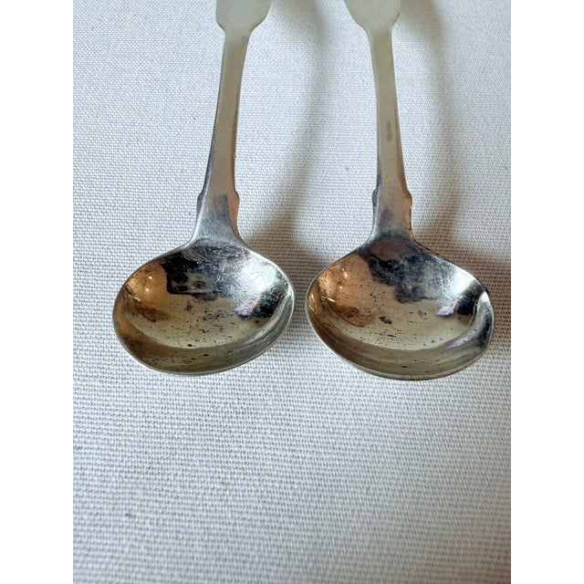 19th Century Vintage Sterling Silver Salt Spoons, Monogrammed, a Pair For Sale - Image 5 of 8