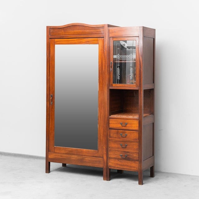 Wooden Wardrobe with Sideboard and Mirror, 1940s For Sale - Image 11 of 11