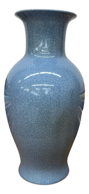 Elegant Blue Ceramic Vase with Intricate Crackle Design