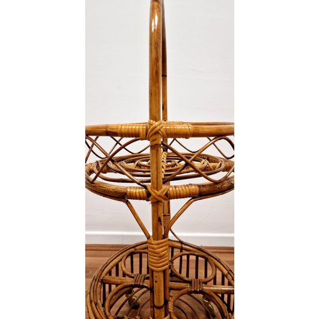 Wood Bamboo Food Trolley and Magazine Rack, 1970s, Set of 2 For Sale - Image 7 of 18