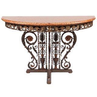 20th Century Italian Bronze and Iron Marble-Top Console For Sale