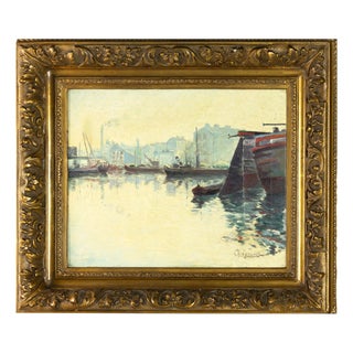 Charles André Igounet De Villers, French Impressionist Pier Scene, 20th Century, Oil on Canvas, Framed For Sale